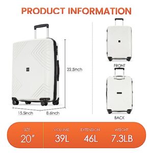 GinzaTravel Rune series expandable 2 Luggage Sets,Lightweight Hardside Suitcase With Spinner Wheels TSA Lock,PP material business fashion suitcase (White, 2-Piece Set(20"/28"))