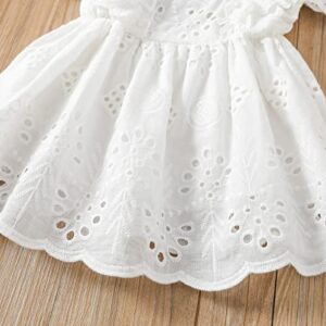 Newborn Infant Girls Short Sleeve Lace Dress Solid Color Hollow Out Ruffles Decor Sweet Dress, Casual Girls White Lace Dress (White, 0-3 Months)