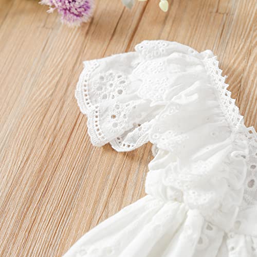 Newborn Infant Girls Short Sleeve Lace Dress Solid Color Hollow Out Ruffles Decor Sweet Dress, Casual Girls White Lace Dress (White, 0-3 Months)