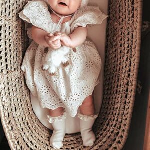 Newborn Infant Girls Short Sleeve Lace Dress Solid Color Hollow Out Ruffles Decor Sweet Dress, Casual Girls White Lace Dress (White, 0-3 Months)