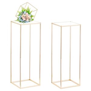 nuptio gold vases for centerpieces wedding with acrylic panel - 2 pcs 31.5 inch tall metal flower vase flowers stand - elegant bulk weddings decoration table geometric centerpiece for party tables