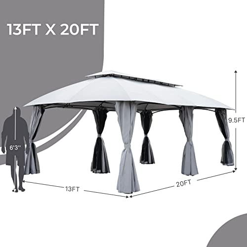 Grand Patio 13'x20' Gazebo for Patio Double Vent Canopy with Netting and Curtains for Deck Backyard Garden Lawns