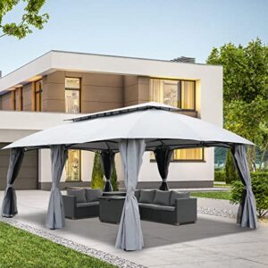 Grand Patio 13'x20' Gazebo for Patio Double Vent Canopy with Netting and Curtains for Deck Backyard Garden Lawns