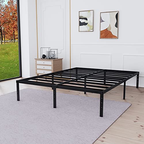 BetLife Queen Size Bed Frame with Stronger Steel Slat Support/ 16 Inch High Non- Slip Platform/Noise Free Mattress Foundation/No Box Spring Needed/Black