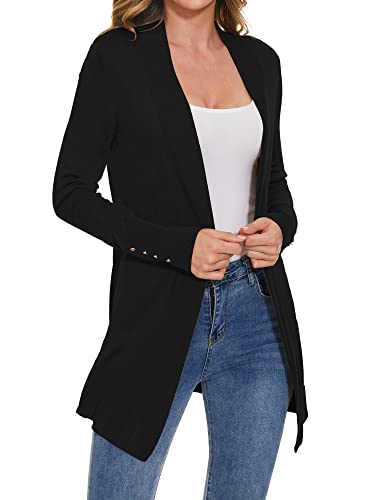 A ROW Black Cardigan for Women Dressy Casual Long Sleeve Open Front Knit Cardigan Sweaters Summer Lightweight Cardigans