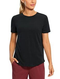 crz yoga women's pima cotton short sleeve workout shirt yoga t-shirt athletic tee top black small