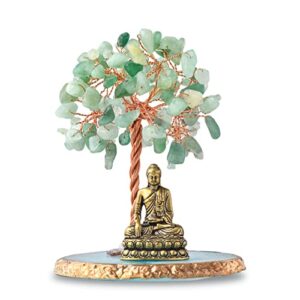 CRUCISRESIN Buddha Statue with Healing Crystal Tree, Tree of Life for Positive Energy. Home Decor Yoga Meditation. Green.(B)