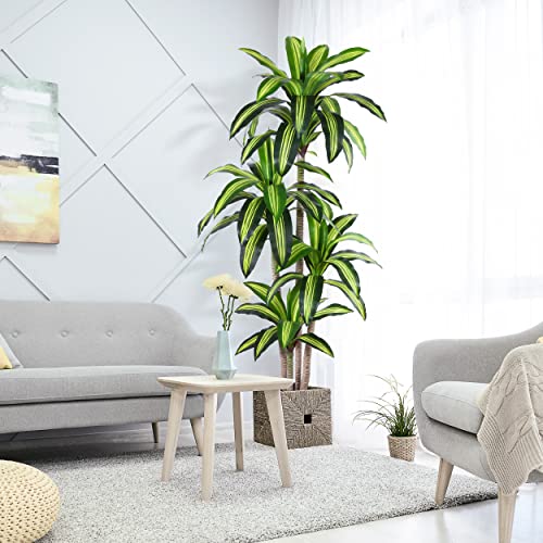 Ferrgoal Artificial Plants, 6 Ft Dracaena Tree Faux Plants Indoor Outdoor Decor Fake Tree with Woven Seagrass Basket Plants for Home Decor Office Living Room Porch Patio Perfect Housewarming Gift