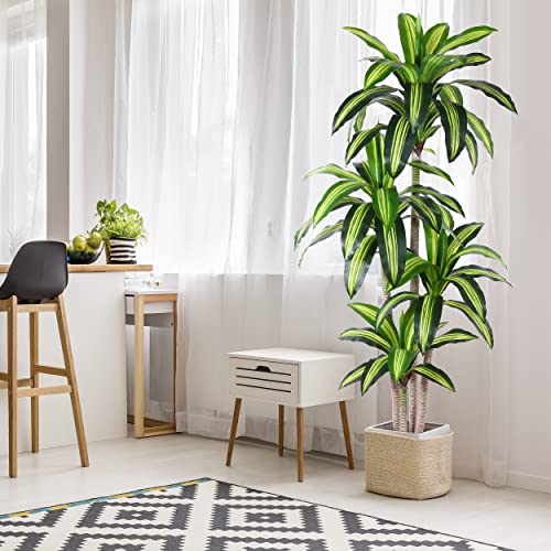 Ferrgoal Artificial Plants, 6 Ft Dracaena Tree Faux Plants Indoor Outdoor Decor Fake Tree with Woven Seagrass Basket Plants for Home Decor Office Living Room Porch Patio Perfect Housewarming Gift