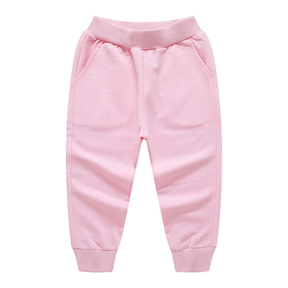 HAOLUKI Toddler Baby Boy's Pull On Cotton Jogger Pants Stretch Knit Pants Infant Girls Athletic Sweatpants Bottoms Pink 2T