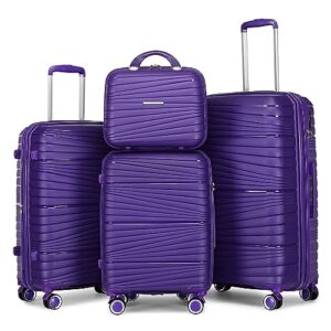 leaves king luggage 4 piece sets, hard shell luggage set lightweight carry on luggage expandable suitcase with spinner wheels travel set for men women (14/20/24/28, purple)