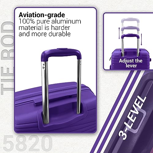 LEAVES KING Luggage 4 Piece Sets, Hard Shell Luggage Set Lightweight Carry on Luggage Expandable Suitcase with Spinner Wheels Travel Set for Men Women (14/20/24/28, Purple)