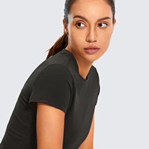 CRZ YOGA Butterluxe Short Sleeve Shirts for Women High Neck Crop Tops Basic Fitted T-Shirt Gym Workout Top Black Medium