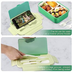 Landmore Bento Box Lunch Box for Kids Adults, 1100 ML Bento Lunch Box for Kids 3 Compartments with Utensils and Lunch Bag, Leakproof BPA Free(Green)