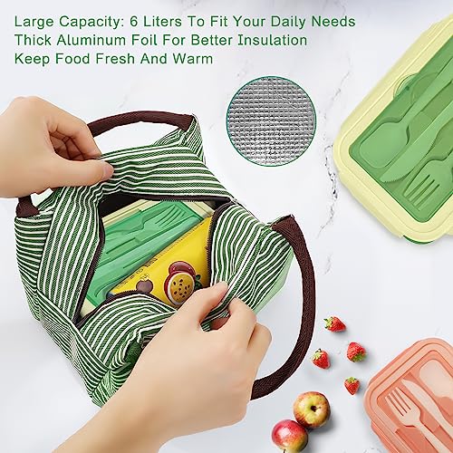 Landmore Bento Box Lunch Box for Kids Adults, 1100 ML Bento Lunch Box for Kids 3 Compartments with Utensils and Lunch Bag, Leakproof BPA Free(Green)