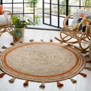 3x3 4x4 5x5 6x6 7x7 8x8 ft. Jute Braided Round Rug Natural Fiber Rug Handmade Rug Round Turkish Rug Hemp Rug Large Area Rug Office Sisal Jute Rug by Rugs Hut (8x8 feet Round Rug, Orange)