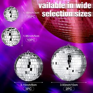 50 Pcs Disco Balls Ornaments Mini Silver Hanging Decorations Reflective Mirror Ball Cake Decoration 70s Party Supplies for Christmas Festive (1.2 Inch, 2 3.2 4 Inch)