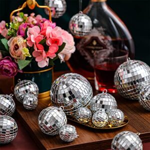 50 Pcs Disco Balls Ornaments Mini Silver Hanging Decorations Reflective Mirror Ball Cake Decoration 70s Party Supplies for Christmas Festive (1.2 Inch, 2 3.2 4 Inch)