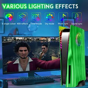 SIKEMAY PS5 Accessories Playstation 5 Plates with RGB LED Light Strip, Console Cover Face Plates Side Shell with Cooling Vents, PS5 Lights 8 Color 400+Effects Kit, Custom Dust Skin - Plating Green