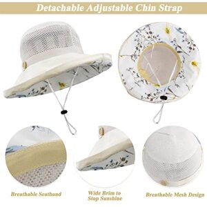 Women's Mesh Sun Hats Wide Brim Summer Beach Bucket Caps for Girls Outdoor UV Protection Foldable Fishing Hat Chin Strap Beige