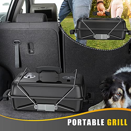 RESVIN Charcoal Grills, Portable Charcoal Grill with Lid Stainless Steel Barbecue Grill, Small Folding Tabletop Grill for Outdoor Cooking Camping Beach Traveling Picnic Backyard