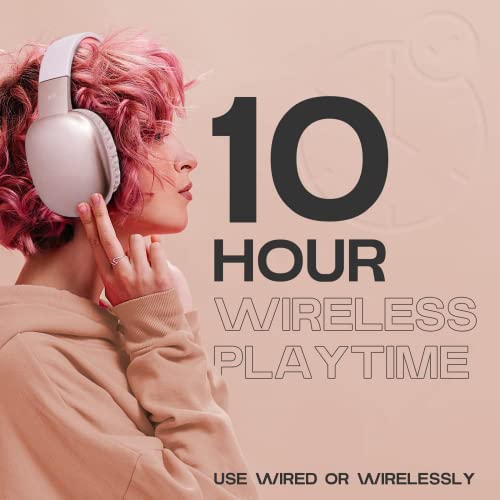 iJoy Ultra Wireless Headphones with Microphone- Rechargeable Over Ear Wireless Bluetooth Headphones with 10Hr Playtime, SD Slot, Backup Wire- Soft Cushion Wireless Headset with Mic (Pink)