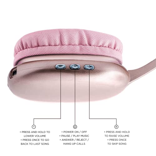 iJoy Ultra Wireless Headphones with Microphone- Rechargeable Over Ear Wireless Bluetooth Headphones with 10Hr Playtime, SD Slot, Backup Wire- Soft Cushion Wireless Headset with Mic (Pink)