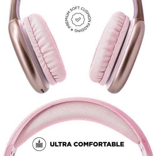 iJoy Ultra Wireless Headphones with Microphone- Rechargeable Over Ear Wireless Bluetooth Headphones with 10Hr Playtime, SD Slot, Backup Wire- Soft Cushion Wireless Headset with Mic (Pink)
