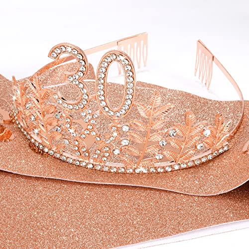 30th Birthday Sash and Tiara for Women, CIEHER 30th Birthday Decorations for Women Rose Gold 30th Birthday Sash Birthday Crown 30 & Fabulous Sash for Women 30th Birthday Gifts for Her Happy 30 Birthday Party Supplies