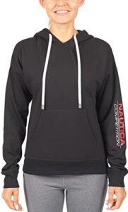 nautica competition women's active french terry pullover sweatshirt hoodie w/pockets (small, black 2)
