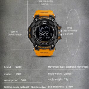 AIMES Men’s Sport Watches Military Outdoor Sports Digital Watch Waterproof Tactical Army Wristwatch Fashion Casual Watches (A-Orange)