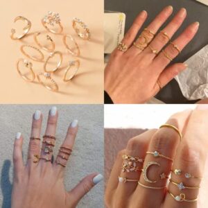 Harry and Henry Boho Gold Stacking Rings for Women Knuckle Rings for Teen Girl Gifts Trendy Stuff Simple Star Moon Flower Rings for Teen Girls Aesthetic Rings Gift for Teen Girls