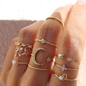 Harry and Henry Boho Gold Stacking Rings for Women Knuckle Rings for Teen Girl Gifts Trendy Stuff Simple Star Moon Flower Rings for Teen Girls Aesthetic Rings Gift for Teen Girls