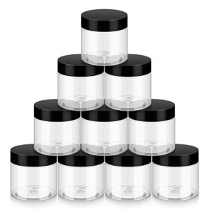 bonytek household 2oz plastic jars with lids, 10 pack bpa free, reusable, refillable transparent cosmetic containers for bath salts, cosmetics, powders, beauty product and small accessories