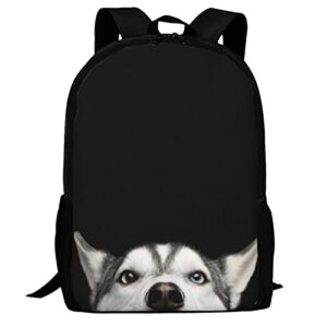 uiacom dog school backpack siberian husky dog with blue eyes bookbag for teens kids boys girls, large 17 inch elementary junior high university school bag, casual travel daypack backpack