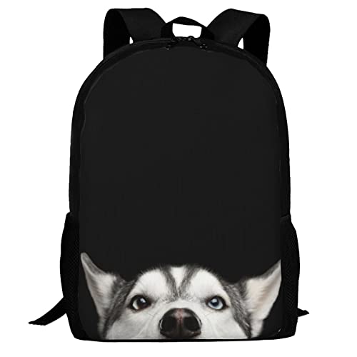 UIACOM Dog School Backpack Siberian Husky Dog with Blue Eyes Bookbag for Teens Kids Boys Girls, Large 17 inch Elementary Junior High University School Bag, Casual Travel Daypack Backpack