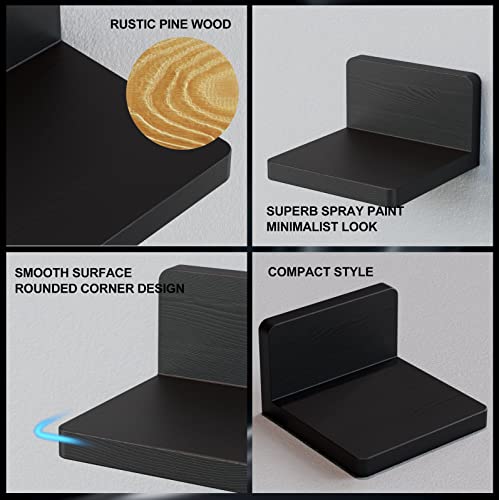 RICHER HOUSE 6 Pack Small Floating Wood Shelves for Wall, Black Small Shelf for Home Decor, Display Ledges Black Wall Shelves with 2 Types of Installation Ways in Bathroom, Bedroom - Black