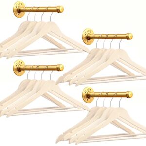 8 inch industrial pipe clothing rack, 4 pcs gold shelf brackets, wall mounted clothes rack, heavy duty vintage metal garment bracket frame for commercial or residential wardrobe clothes display
