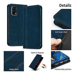 AKABEILA for Oppo Realme 7 Pro Case Luxury PU Leather Flip Case for Oppo Realme 7 Pro Flip Folio Wallet Case Cover with Card Holder Magnetic Closure Kickstand Shockproof 6.4" Blue