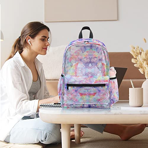 LEDAOU Mesh Backpack for Kids Girls Semi-Transparent Mesh School Backpack Bookbag Lightweight Casual Daypacks for Beach Gym Travel (Tie Dye Purple)