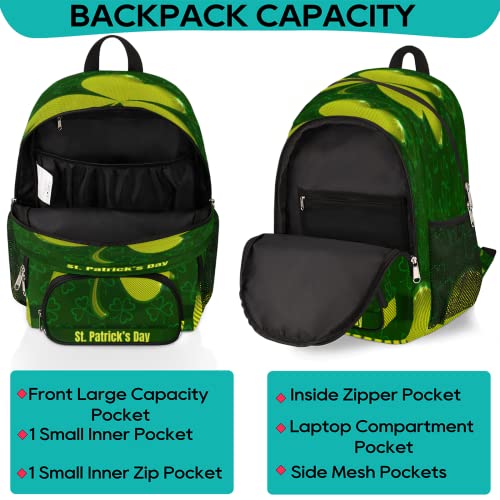 St. Patrick's Day Green Shamrocks Bookbag School Backpack Teens Girls Boys Schoolbag Shoulder Computer Hiking Gym Travel Casual Travel Daypack