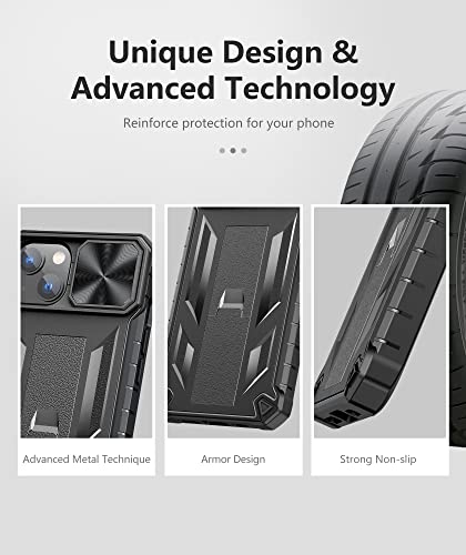 SOiOS for iPhone 13 Mini & 12 Mini Rugged Case: with Kickstand & Slide 13mini 12mini Protective Cell Phone Cover Military Grade Drop Protection Durable Tough Hard | Shockproof Textured Bumper- Black