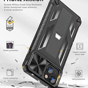 SOiOS for iPhone 13 Mini & 12 Mini Rugged Case: with Kickstand & Slide 13mini 12mini Protective Cell Phone Cover Military Grade Drop Protection Durable Tough Hard | Shockproof Textured Bumper- Black