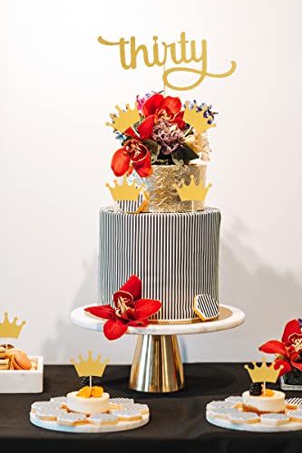 Gold Thirty Cake Topper Set - 1 Pcs f Gold Glitter Thirty Cake Topper And 30 Pcs Crown Cupcake Topper, Single-side Gold Glitter Paper 30th Birthday Men and Women Party Cake Decoration (gold03)