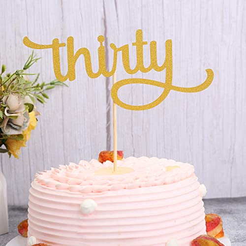 Gold Thirty Cake Topper Set - 1 Pcs f Gold Glitter Thirty Cake Topper And 30 Pcs Crown Cupcake Topper, Single-side Gold Glitter Paper 30th Birthday Men and Women Party Cake Decoration (gold03)