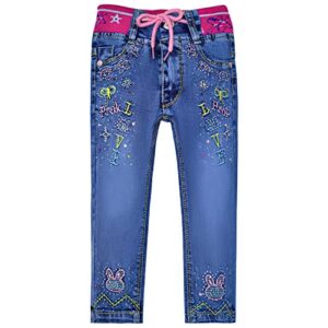 peacolate 12months - 5years kids baby little girls skinny jeans hot sticky rhinestones embroidered denim pants leggings trousers(bunny,12-18 months)