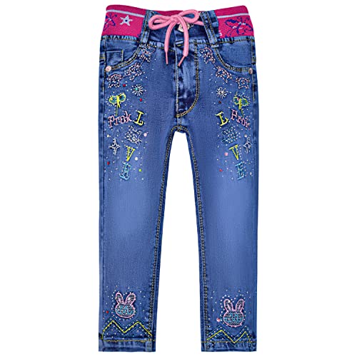 Peacolate 12Months - 5Years Kids Baby Little Girls Skinny Jeans Hot Sticky Rhinestones Embroidered Denim Pants Leggings Trousers(Bunny,12-18 Months)