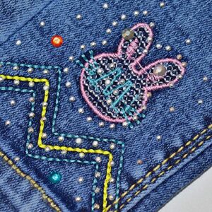 Peacolate 12Months - 5Years Kids Baby Little Girls Skinny Jeans Hot Sticky Rhinestones Embroidered Denim Pants Leggings Trousers(Bunny,12-18 Months)