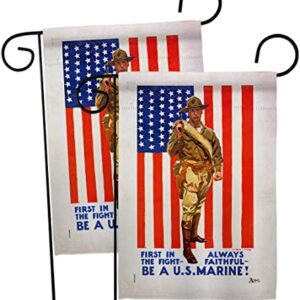 First in The Fight Garden Flag - 2pcs Pack Armed Forces Marine Corps USMC Semper Fi United State American Military Veteran Retire - House Banner Small Yard Gift Double-Sided Made USA 13 X 18.5