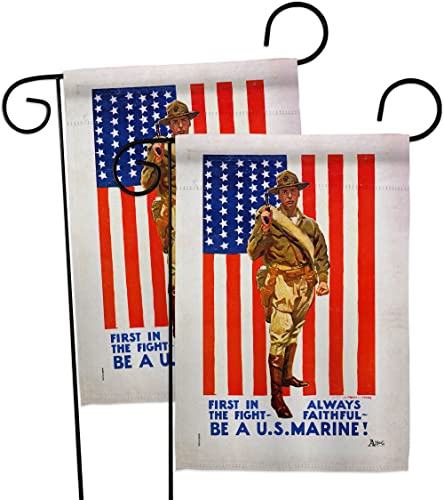 First in The Fight Garden Flag - 2pcs Pack Armed Forces Marine Corps USMC Semper Fi United State American Military Veteran Retire - House Banner Small Yard Gift Double-Sided Made USA 13 X 18.5